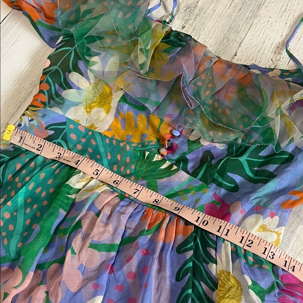 Jessie Liu Summer Floral Tiered Silk Midi Dress Size Medium - Picture 9 of 12